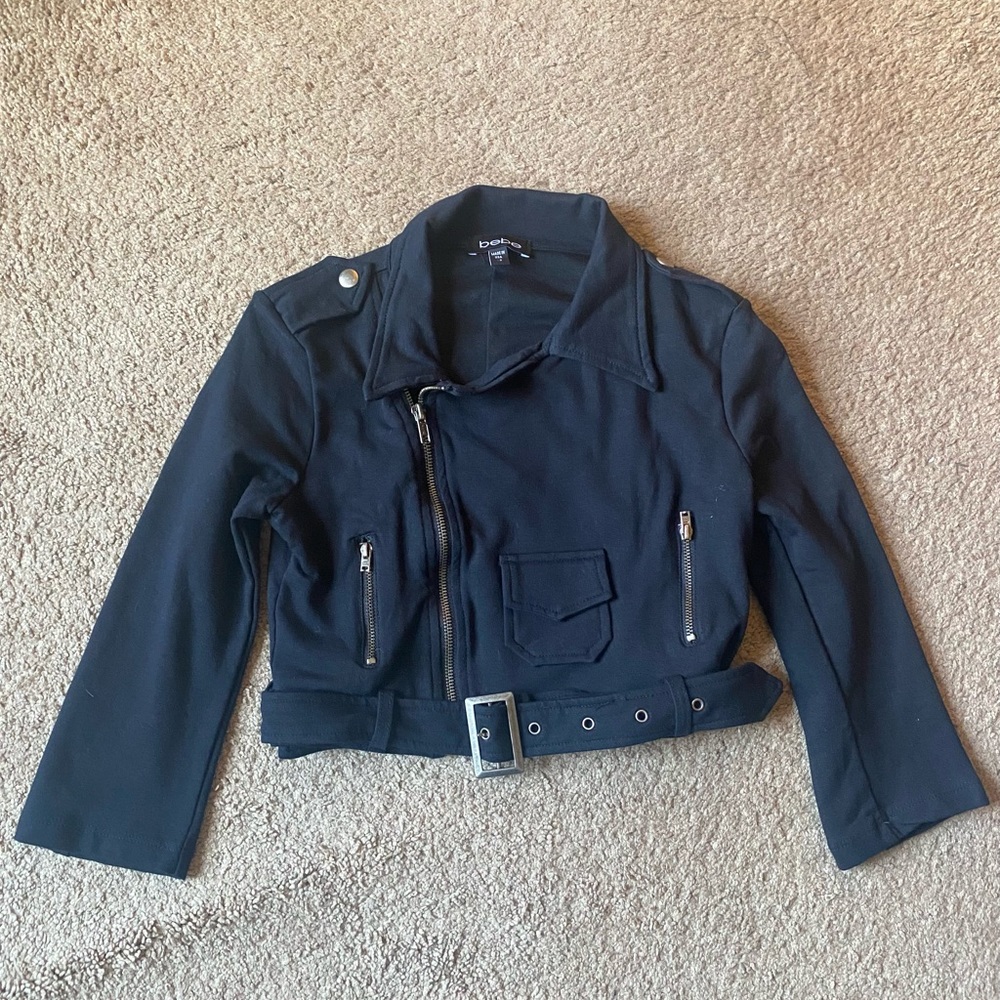 BEBE Cropped Moto Jacket Sweater NEW